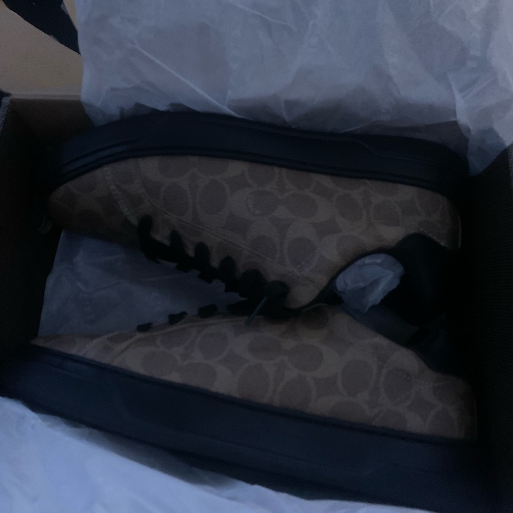 Coach Tan Patterned High-Top Sneakers